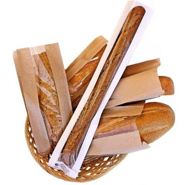 Бумажные пакеты с окошком, 10x50 см, для багета