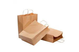 Punga hartie kraft cu maner rasucit 27x12x35 cm, cafenie