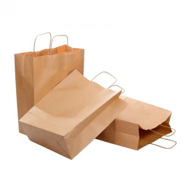 Punga hartie kraft cu maner rasucit 27x12x35 cm, cafenie