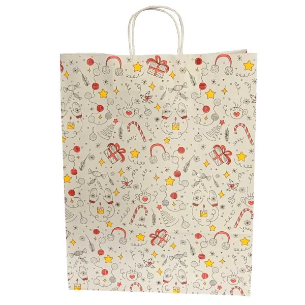 Punga hartie Anul nou cu maner rasucit 32x12x40 cm, alba