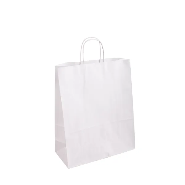 Бумажный крафт-пакет с кручёными ручками 26x14x34 см, белый