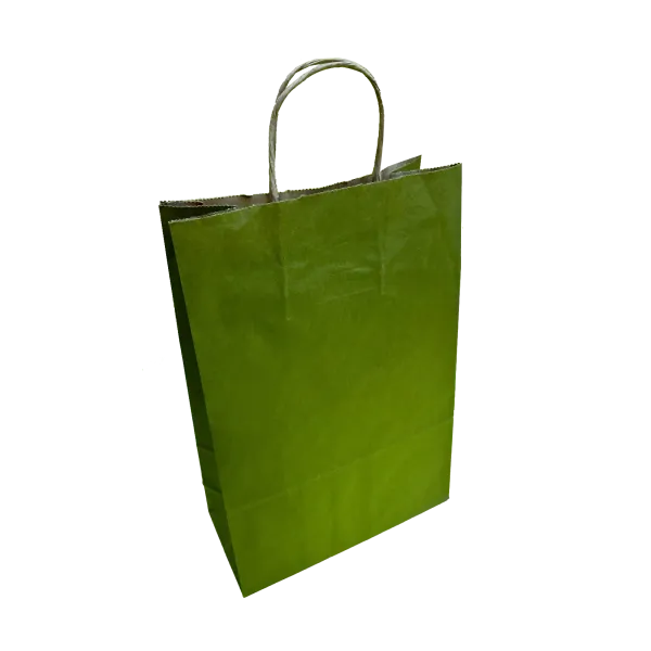 Бумажный крафт-пакет с кручёными ручками 26x13x40 см, оливковый