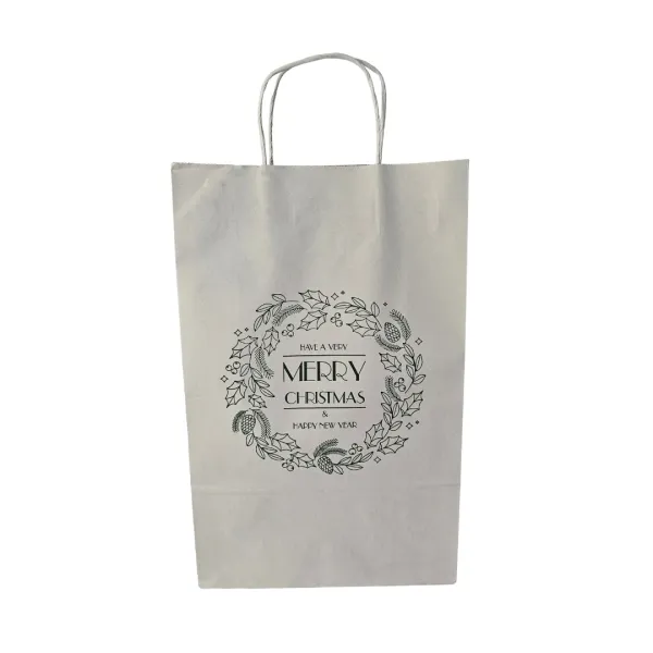 Punga hartie Anul nou cu maner rasucit 38,5x10x25 cm, verde