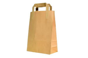 Бумажный пакет крафт с плоскими ручками 20x10x25 см, коричневый