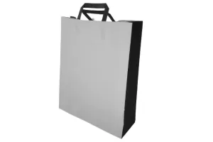 Бумажный крафт-пакет с плоскими ручками 32x12x40 см, белый с чёрными складками