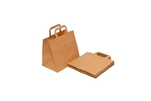 Бумажный крафт-пакет с плоскими ручками 26x17x25 см, коричневый