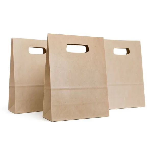 Бумажный пакет с вырезной ручкой, 18x9x25 см, коричневый