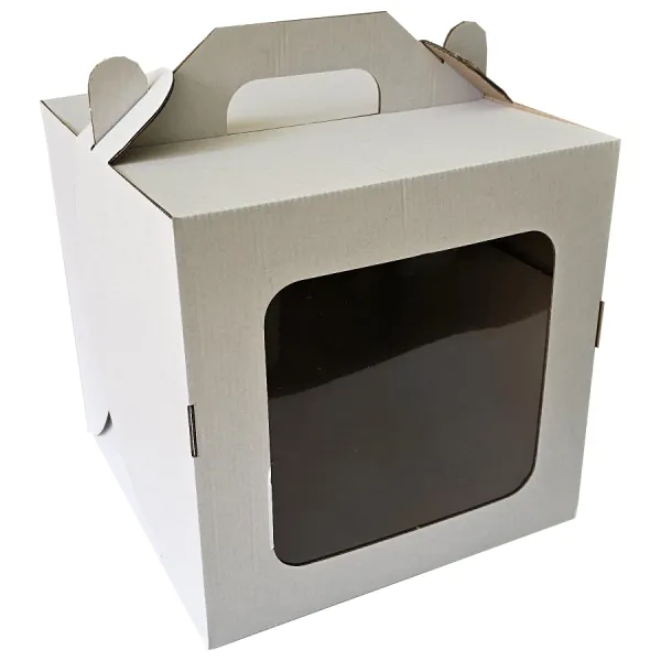 Белая коробка с окошком, для торта, 25×25×25 см