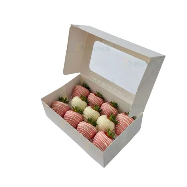 Белая коробка с окошком для клубники в шоколаде, 160х100х50 мм