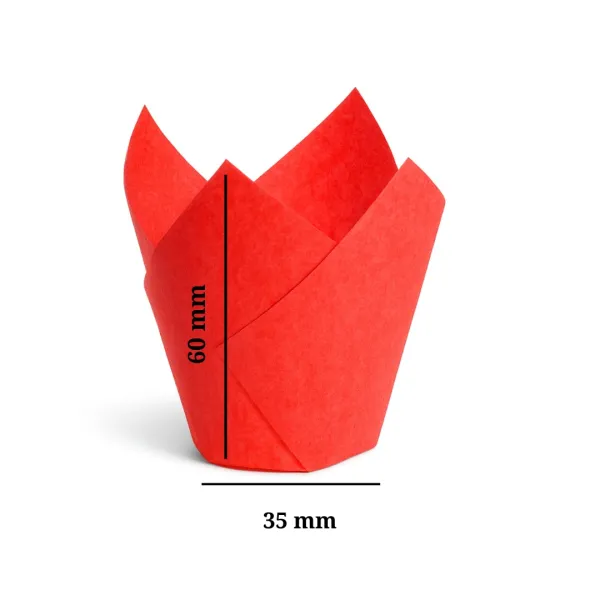 Бумажные формы для маффинов, тип Лилия, красные, 35×60H мм