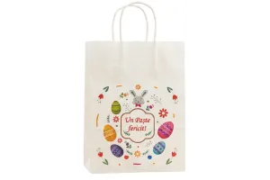 Punga hartie cadou cu maner rasucit 22x10x30 cm, bej „Un Paste fericit!”