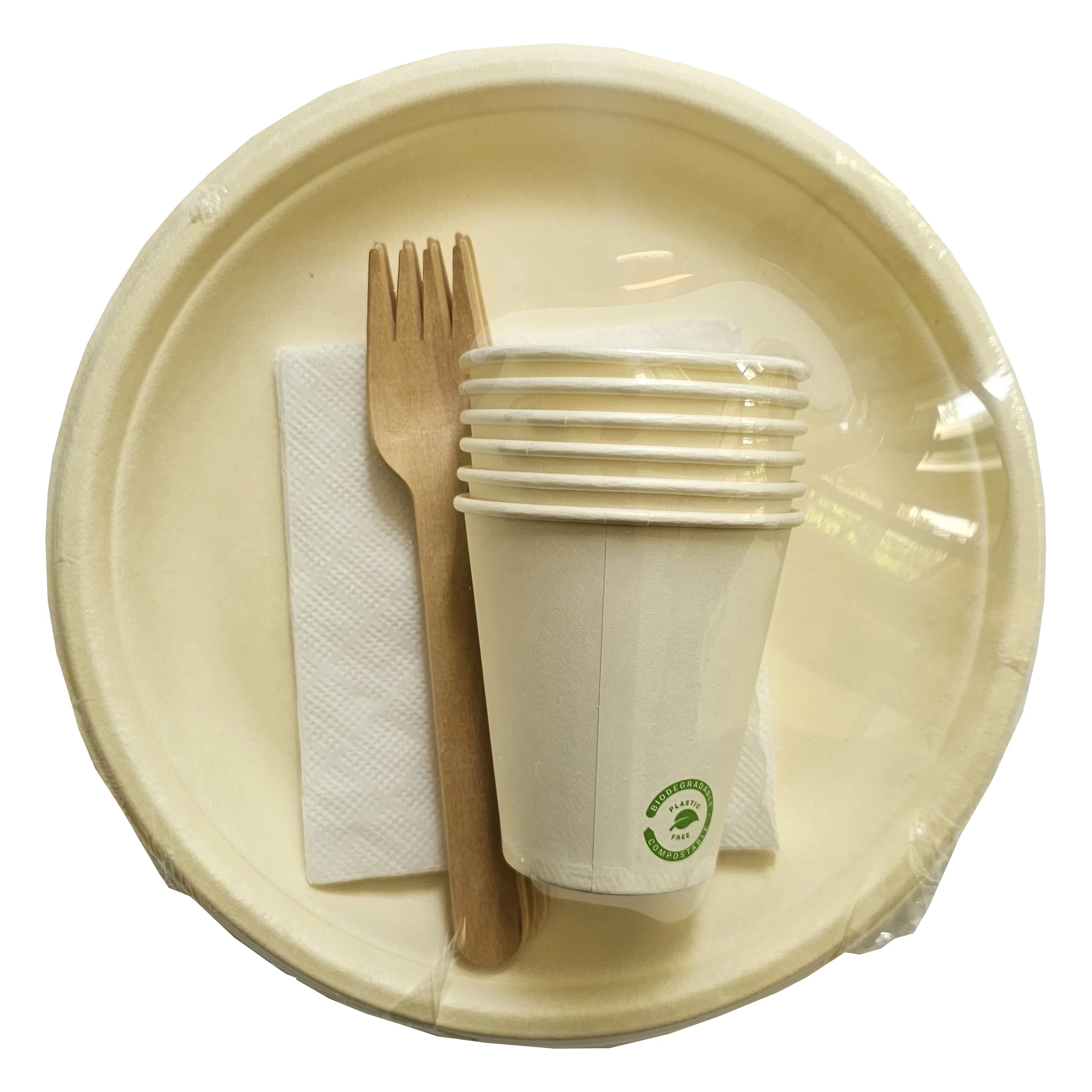 Bio set picnic: farfurii, pahare, furculite si servetele (6 buc.)