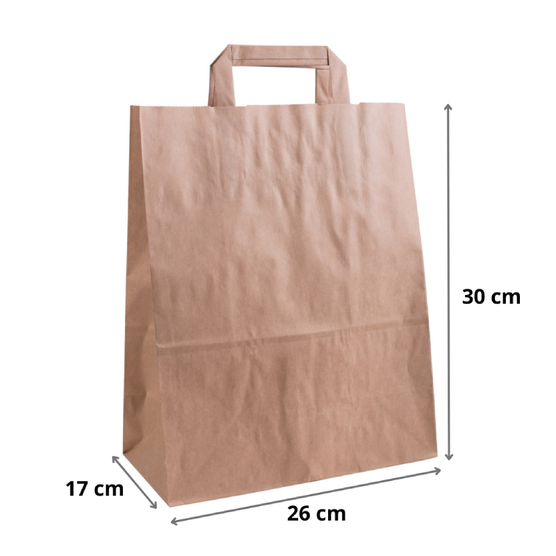 Punga hartie kraft cu maner plat 26x17x30 cm, cafenie
